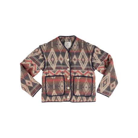 Veste en coton multicolore ornée de motifs ethniques avec un col v