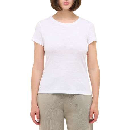 T-shirt en coton blanc uni avec un col rond et des manches courtes - Image 3