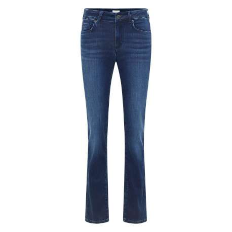 Jean en coton indigo coupe droite avec fermeture par glissière et bouton