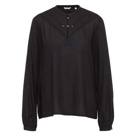 Blouse noire unie avec un col tunisien et des manches longues