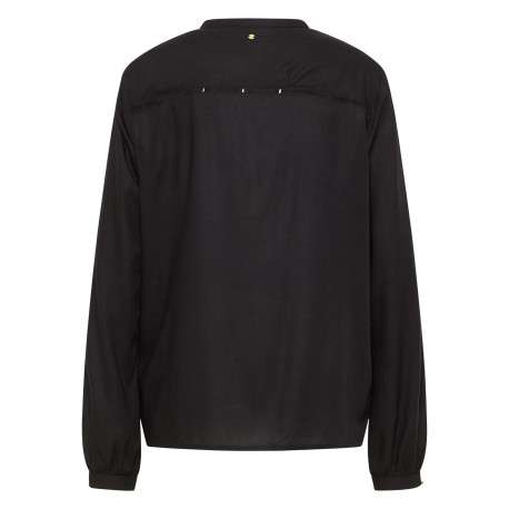 Blouse noire unie avec un col tunisien et des manches longues - Image 2