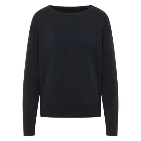 Pull en coton noir uni avec un col rond et des manches longues