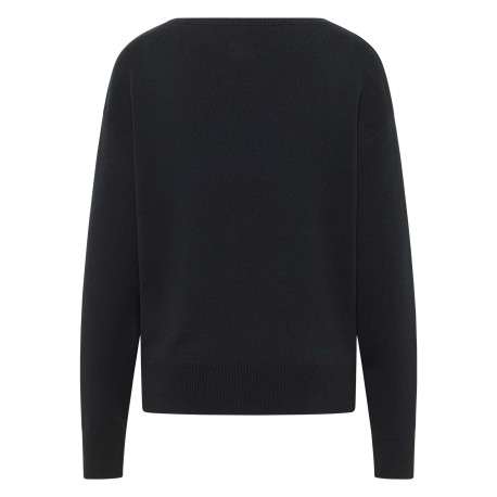 Pull en coton noir uni avec un col rond et des manches longues - Image 2