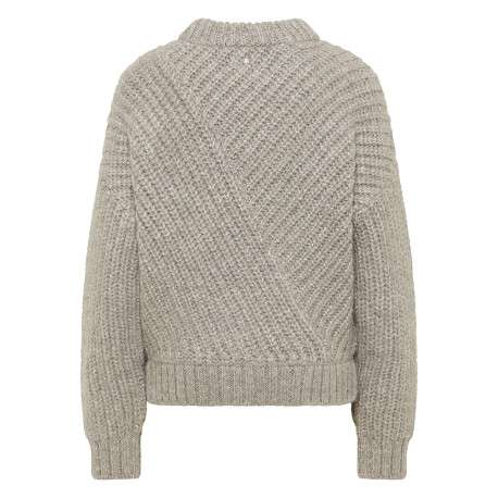 Pull beige uni avec un col rond côtelé et des manches longues - Image 2