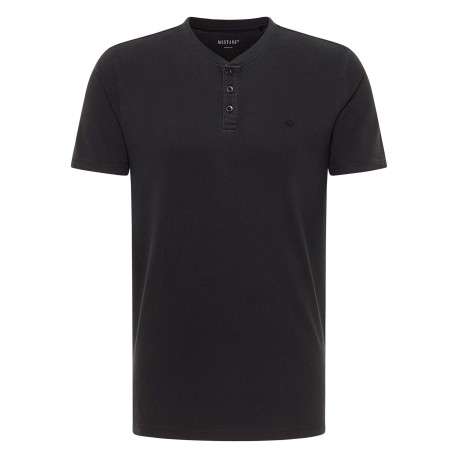 T-shirt en coton noir uni avec un col tunisien et des manches courtes