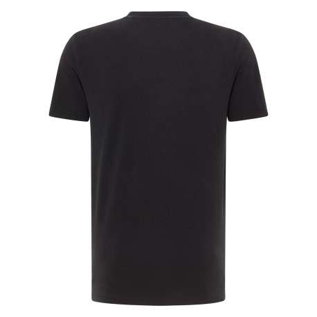 T-shirt en coton noir uni avec un col tunisien et des manches courtes - Image 2