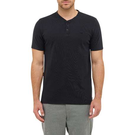 T-shirt en coton noir uni avec un col tunisien et des manches courtes - Image 3