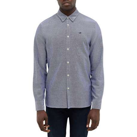 Chemise en coton bleu argenté avec un col chemise et boutonnière - Image 3