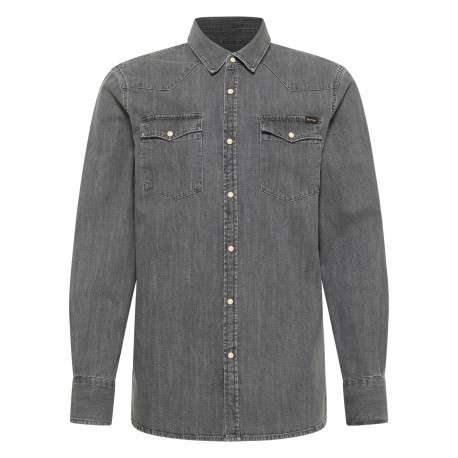 Chemise en coton anthracite avec un col chemise et poches sur la poitrine