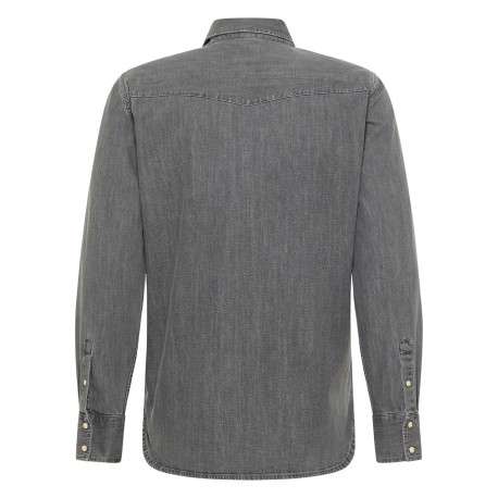 Chemise en coton anthracite avec un col chemise et poches sur la poitrine - Image 2