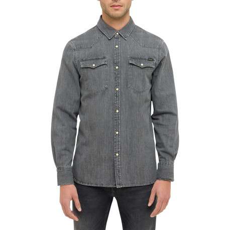Chemise en coton anthracite avec un col chemise et poches sur la poitrine - Image 3