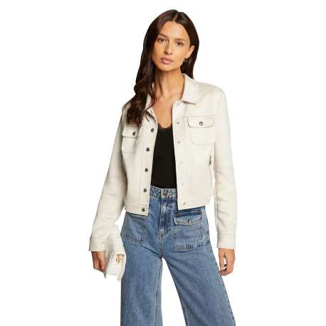 Blouson écru en suédine à coupe droite avec un col à revers et 4 poches - Image 3