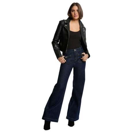 Veste perfecto noire unie à coupe droite avec un col à revers - Image 4
