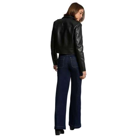 Veste perfecto noire unie à coupe droite avec un col à revers - Image 5