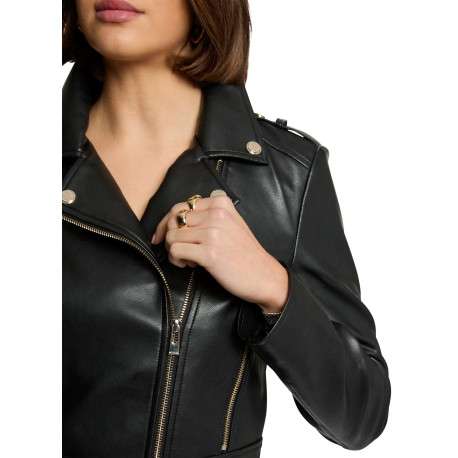 Veste perfecto noire unie à coupe droite avec un col à revers - Image 6