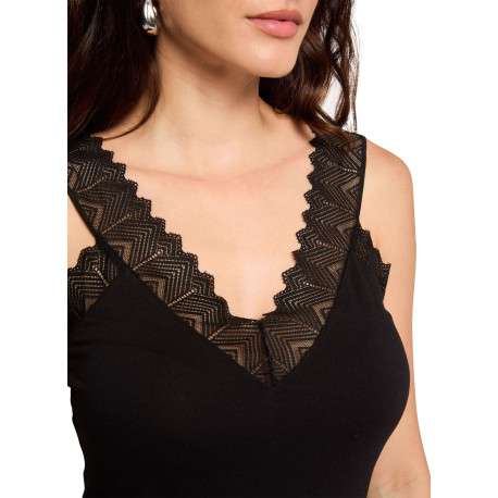 Débardeur noir uni à coupe ajustée, col v et à bretelles en dentelle - Image 6