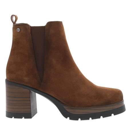 Boots brunes avec semelle à talon décroché haut et soufflets élastiqués
