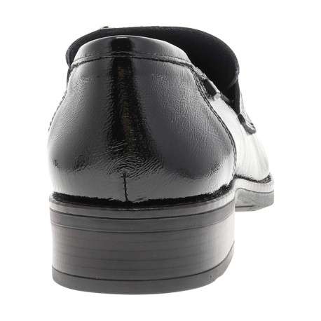 Mocassins en cuir noirs vernis avec semelle à talon plat et strass - Image 6