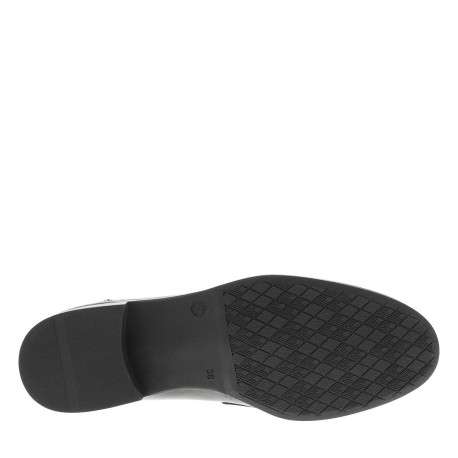 Mocassins en cuir noirs vernis avec semelle à talon plat et strass - Image 5