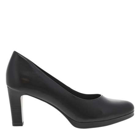 Éscarpins en cuir noir avec un talon à décroché haut effet bois