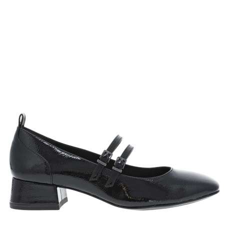 Ballerines noires vernies à bout carré et à talon décroché bas
