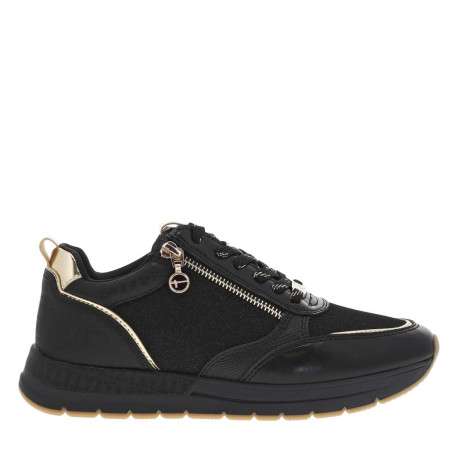 Baskets running noires pailletées à lacets avec semelle à talon plat