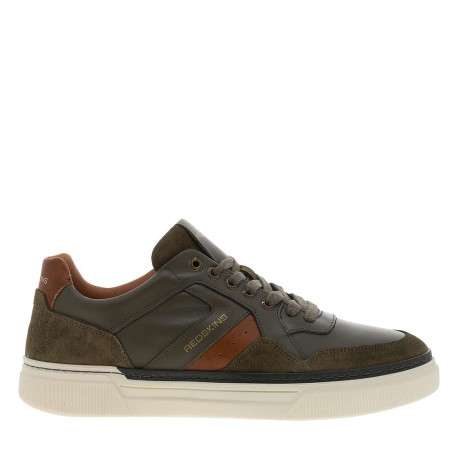 Baskets en cuir kaki avec empiècements effet daim et semelle à talon plat - Image 2