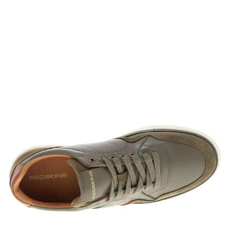 Baskets en cuir kaki avec empiècements effet daim et semelle à talon plat - Image 4