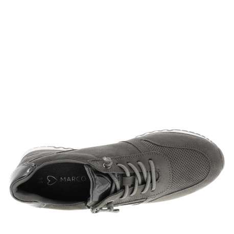 Baskets running grises avec semelle à talon plat et lacets élastiqués - Image 4
