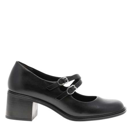 Ballerines en cuir noires avec semelle à talon décroché moyen - Image 2