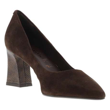 Éscarpins en cuir nubuck marron avec talon à décroché haut effet peau de serpent - Image 3