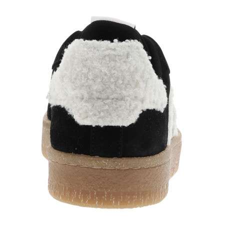Tennis noires avec des empiècements en moumoute blanche et à lacets plats - Image 6