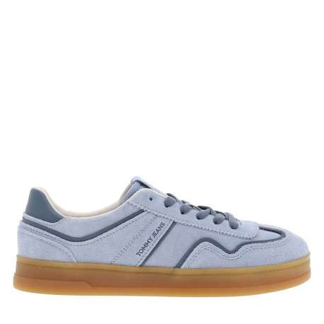 Tennis en croûte de cuir bleu ciel avec semelle à talon plat et lacets - Image 2