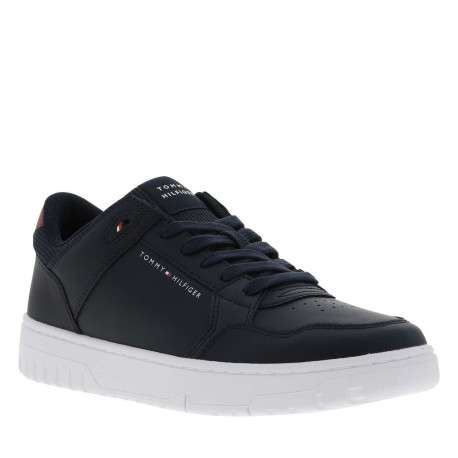 Sneakers en cuir bleu marine à lacets avec semelle à talon plat - Image 3