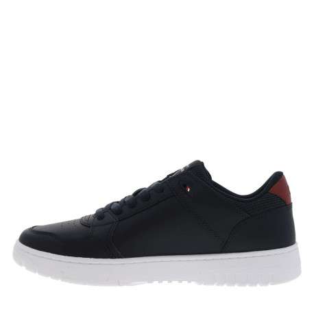 Sneakers en cuir bleu marine à lacets avec semelle à talon plat