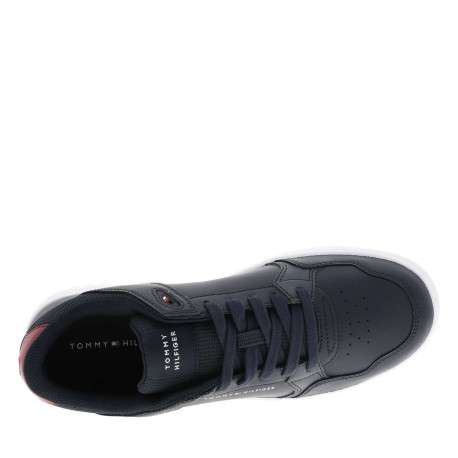 Sneakers en cuir bleu marine à lacets avec semelle à talon plat - Image 4