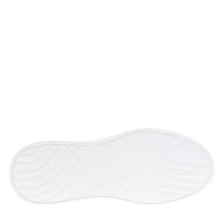 Tennis en cuir blanches avec semelle à talon plat et logos dorés - Image 5