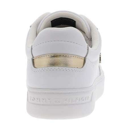 Tennis en cuir blanches avec semelle à talon plat et logos dorés - Image 6