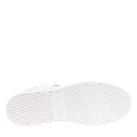 Tennis en cuir blanches avec semelle à talon plat et logos dorés - Image 5