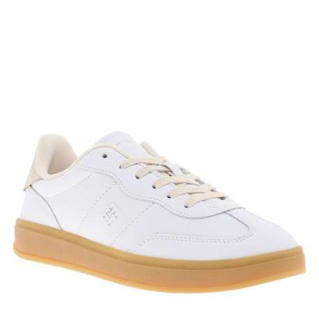 Tennis en cuir blanches à lacets avec semelle contrastée et talon plat - Image 3