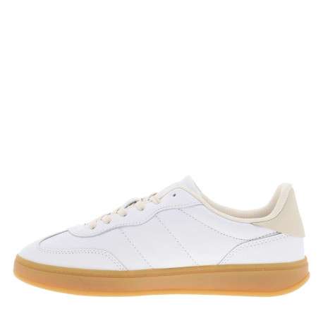 Tennis en cuir blanches à lacets avec semelle contrastée et talon plat