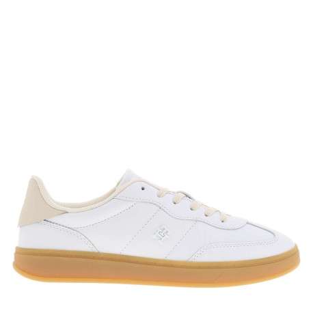 Tennis en cuir blanches à lacets avec semelle contrastée et talon plat - Image 2