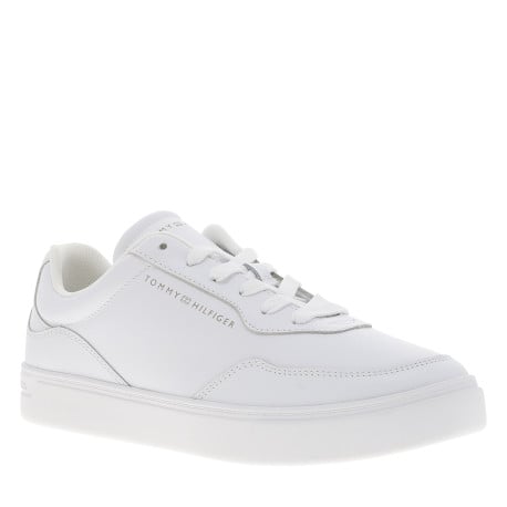 Sneakers en cuir blanches avec logos de la marque et lacets plats