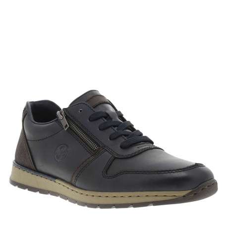 Sneakers en cuir bleu marine avec semelle à talon plat et zip latéral - Image 3