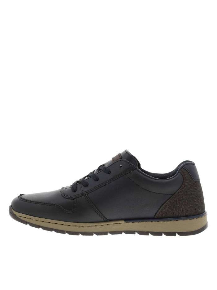 Sneakers en cuir bleu marine avec semelle à talon plat et zip latéral