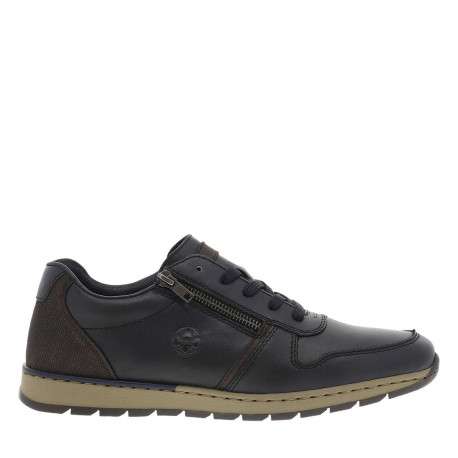 Sneakers en cuir bleu marine avec semelle à talon plat et zip latéral - Image 2