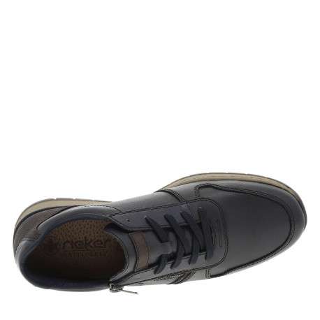 Sneakers en cuir bleu marine avec semelle à talon plat et zip latéral - Image 4