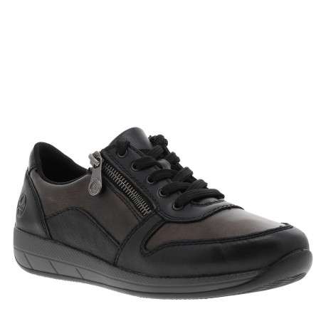 Sneakers en cuir noires fermées par des lacets plats et des zips latéraux - Image 3