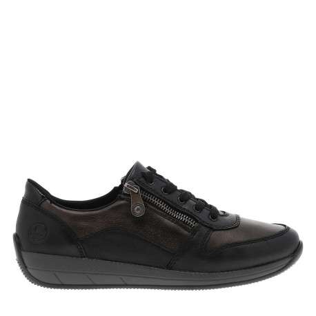 Sneakers en cuir noires fermées par des lacets plats et des zips latéraux - Image 2
