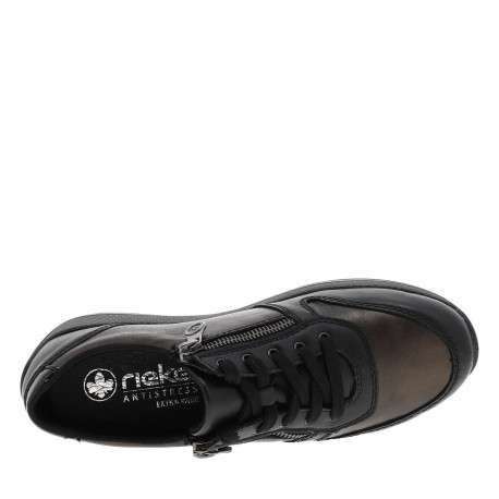 Sneakers en cuir noires fermées par des lacets plats et des zips latéraux - Image 4